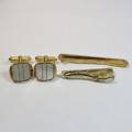 Mother of pearl cufflinks and tie pin set plus extra tie pin
