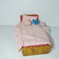 Vintage doll`s furniture - Clothing peg bed with cushions and quilt