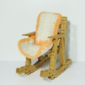 Vintage doll`s furniture - Rocking chair made from pegs - With cushion and floor mat
