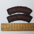 Pair of Royal Artillery cloth shoulder titles
