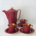 Crown Devon coffee jug with 3 saucers and espresso cups