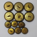 South African Defense Force military buttons wartime blackened - Lot of 6 large and 6 small buttons