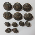 South African Defense Force military buttons - Lot of 6 blackened large and 6 blackened small