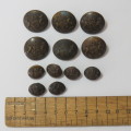 South African Defense Force military buttons blackened lot of 6 small and 6 large