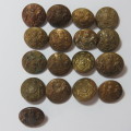 British Military Brass Buttons smaller size - Lot of 17 buttons - All from different makers