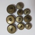 Northern Rhodesia Police lot of 10 buttons - 3 Tunic, 4 Pocket and 3 Epaulette - Scarce