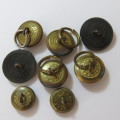 Rhodesia military buttons - 2  small, 4 medium and 2 Bakelite - All with King`s crown