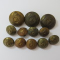 South African Permanent Force buttons - Post 1926 lot of 12 - 3 Large and 9 small