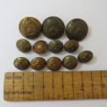 South African Permanent Force buttons - Post 1926 lot of 12 - 3 Large and 9 small