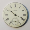 Antique Waltham pocket watch movement with enameled face plate intact - Sold as parts but seems ok
