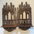 Pair of Antique wooden fret work wall hangings - 46 cm High
