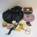 Vintage needlework bag with needles, pins, thread and lots of other needlework spares in bag