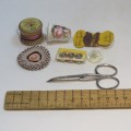 Vintage needlework bag with needles, pins, thread and lots of other needlework spares in bag