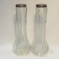 Pair of Antique glass flower pots with hallmarked silver rim