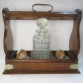 Edwardian Oak Tantalus with silver trimmings - Only 1 decanter plus 3 tops