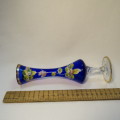 Bohemian Cobalt blue glass flower vase with gold trimming and applied flowers