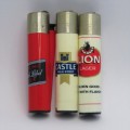 Set of Lion, Castle, Black Label refillable lighters