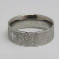 Icon stainless steel mens ring with `Our Father` prayer and cross