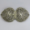 Silverplated belt buckle with swallows - Antique item - Nurses buckle