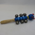Vintage wooden kitten musical rattle with bells