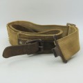 Unusual military webbing belt with leather strap - Length 98 cm