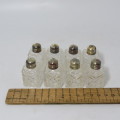 Set of 8 silverplated and glass salt and pepper shakers in box