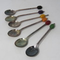 Set of 6 colorful coffee bean spoons - silver plated
