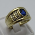 9kt Gold ring with Sapphire and small diamonds - weighs 7.1g - size P/8