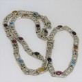 Costume necklace and bracelet silver color set with colored stones - Unused