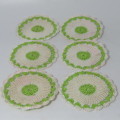 Lot of 6 hand made crochet coasters - white and green - so beautiful