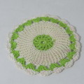 Lot of 6 hand made crochet coasters - white and green - so beautiful