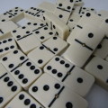 Vintage Set of 28 Double Six Dominoes in wooden box