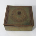 Antique Empire Exhibition South Africa brass and wood tin - one damaged hinge