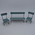 Vintage Dolls house furniture - Tin plate bench and 2 chairs