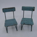 Vintage Dolls house furniture - Tin plate bench and 2 chairs
