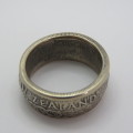 Mens ring made from New Zealand 1934 silver half crown - Size W 1/2