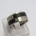 Mens Stainless steel ring with 2 clear stones - Size T 1/2