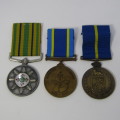 Set of 3 SA Police medals issued to O54223N Sergeant W de Villiers