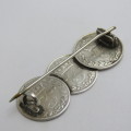 Antique sweetheart brooch made of 3 Victorian silver 3 pence coins