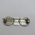 Antique sweetheart brooch made of 3 Victorian silver 3 pence coins
