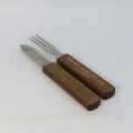 Vintage picnic knife and fork with wooden handles - Ferrandi`s Garage advertising