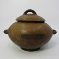 Antique wooden tribal pot with lid - possibly Ovambo