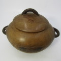 Antique wooden tribal pot with lid - possibly Ovambo