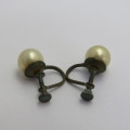 Pair of vintage imitation pearl screw on earrings