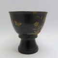 Christening Bowl on stand dated 1845 - With note at bottom - Rare - Some damage