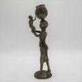 Ashanti bronze statue of lady with baby and pot on head - lost wax method used