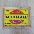 Antique Gold Flake Wills`s Cigarettes enaml sign in wooden frame - Sizes in description