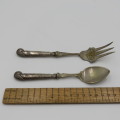 Antique Jam Spoon and relish fork set with hallmarked silver handles