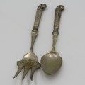 Antique Jam Spoon and relish fork set with hallmarked silver handles