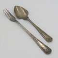 Antique Mappin and Webb silverplated jam spoon and pickle fork set